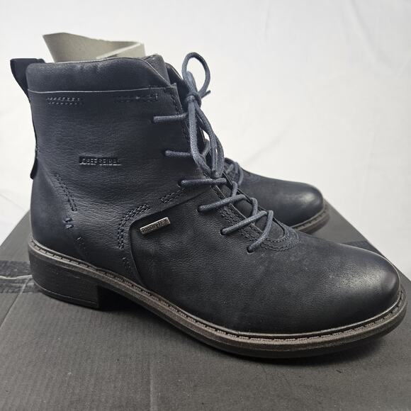 Josef Seibel Selena 06 Lace-Up Black Leather Women’s Combat Boots Size:US 9/EU40 - Picture 6 of 9